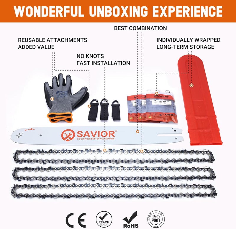 Savior 18 Inch Chainsaw Guide Bar and Chain Combo, .325" Pitch, .063" Gauge, 68 Drive Links for 025, 025C, MS250, MS251, MS251C-BE Chainsaws, Replacement 183PXLBA074 578780 (3*Chains+1*Bar) - Image 4